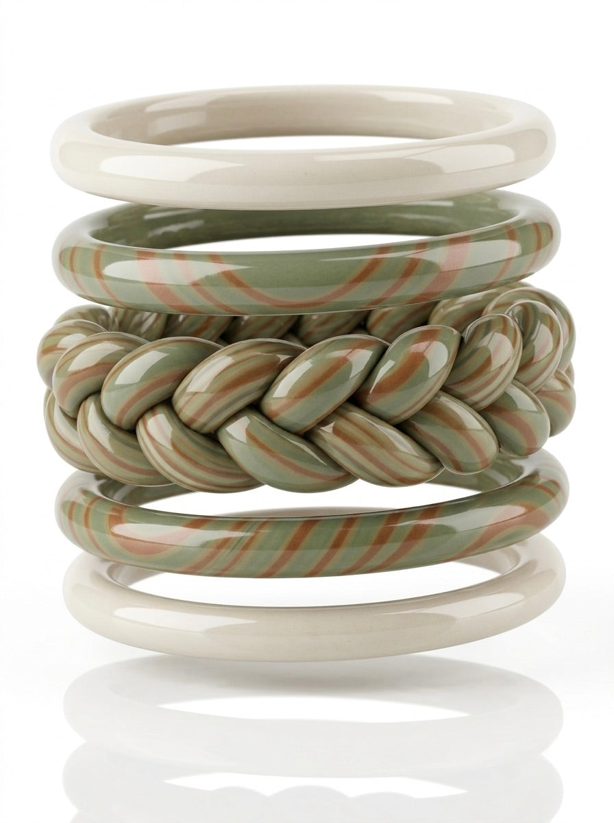 Blush Marble Twist Jaipuri Lac Bangles (set of 5)