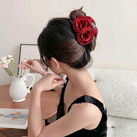 Elegant Rose Hair Claw Clip – Satin Flower Hair Accessory for Women & Girls